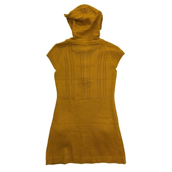 F&F Dress Womens Small Gold Mustard Yellow Sweater Hooded Knit Mini Dress‎ - Picture 2 of 9